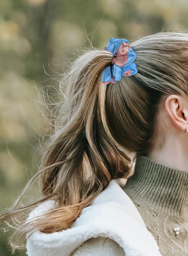 WIRESTER 4 Pcs Satin Hair Scrunchies, Silk Hair Ties, Soft Elastic Hair Bands Ponytail Holder, Silky Curly Hair Accessories for Women Girls - Fox Raccoon Pig Frog Playful Postures - Image 5
